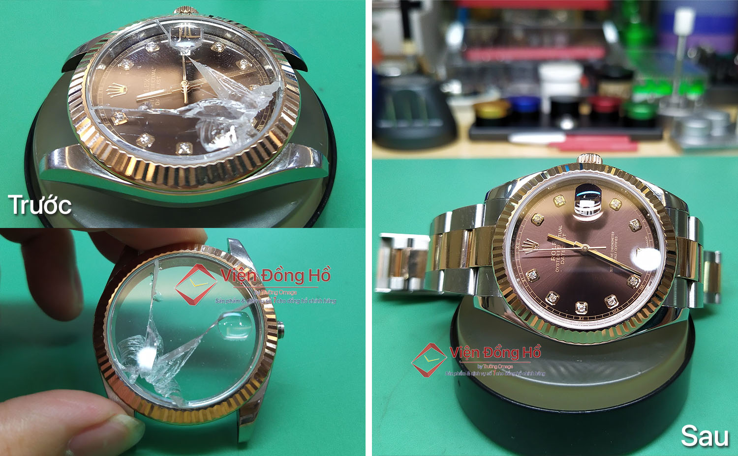 Thay mặt kính sapphire chính hãng và lau dầu bảo dưỡng toàn bộ cho đồng hồ Rolex chính hãng